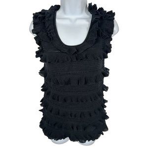 Vintage Y2K Womens Top Black Sleeveless Medium Heather B Ruffled Knit Cotton